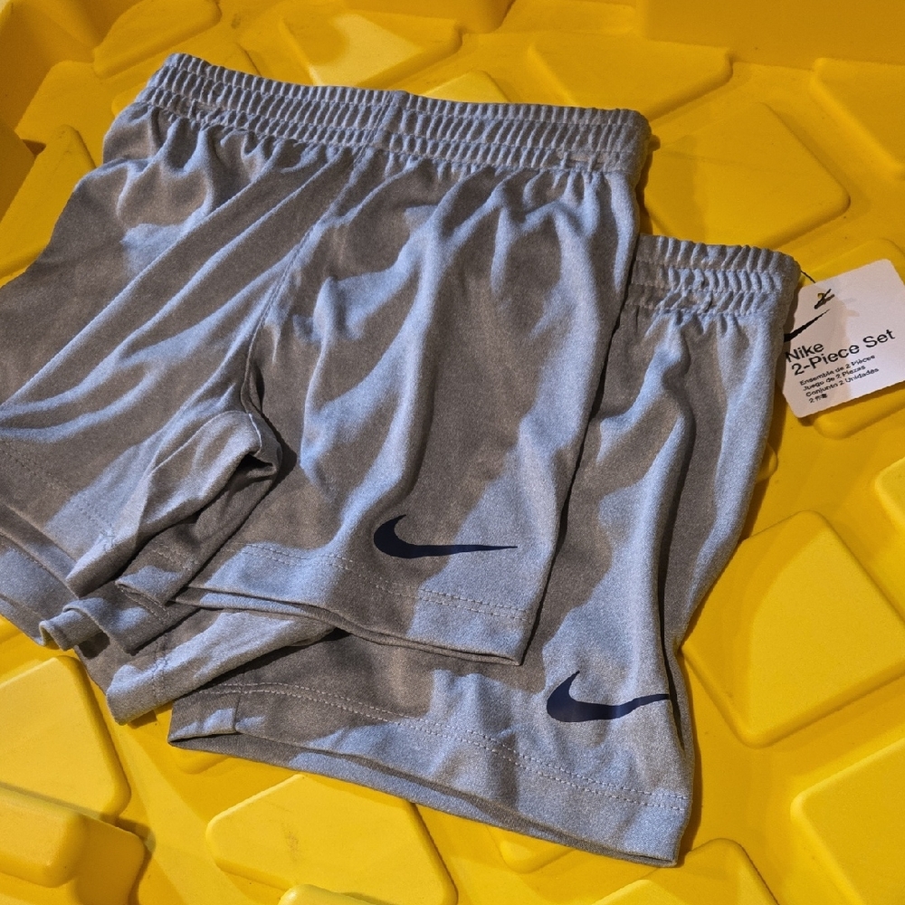 Nike Little Kids Gray Athletic Shorts with Navy Swoosh